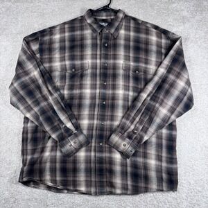 Powder River Outfitters Mens XL Plaid Western Pearl Snap Shirt Brown Blue Cotton